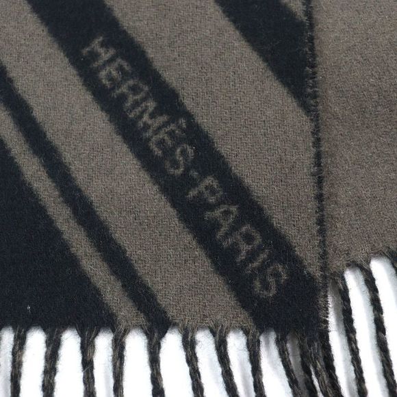 Hermes H394808t Zigzag Sangle 100% Cashmere Shawl Scarf Black Basalt With Box - Picture 6 of 10